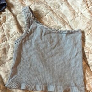 Blue one shoulder rubbed tank top